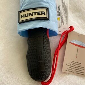 Hunter Compact Umbrella with Light Blue Canopy and Red Strap